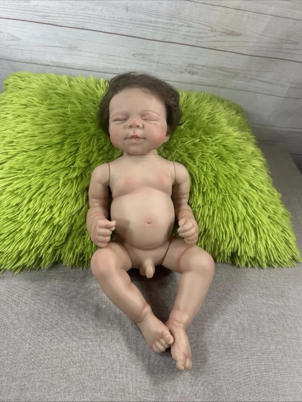 Reborn Baby Boy Doll 18” Anatomically Correct Wavy Brunette Hair Closed Eyes